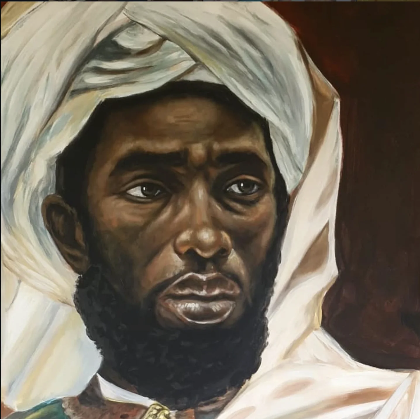 Painting of a man in a white turban and robe
